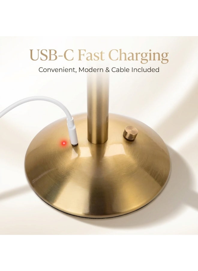 دائرة خضراء مصباح طاولة قابل لإعادة الشحن - بطارية 3000 مللي أمبير/ساعة، ضوء LED قابل للتعتيم يعمل باللمس بمنفذ USB مع غطاء مطوي وقاعدة معدنية ذهبية، مصباح سرير لاسلكي لغرفة النوم أو البار أو الفندق أو ديكور المنزل - Image 4