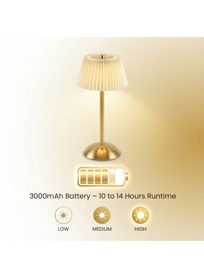 دائرة خضراء مصباح طاولة قابل لإعادة الشحن - بطارية 3000 مللي أمبير/ساعة، ضوء LED قابل للتعتيم يعمل باللمس بمنفذ USB مع غطاء مطوي وقاعدة معدنية ذهبية، مصباح سرير لاسلكي لغرفة النوم أو البار أو الفندق أو ديكور المنزل - Image 3