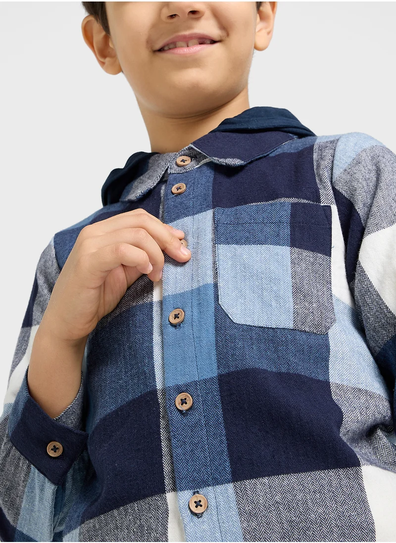 NAME IT Kids Button Detail Hooded Shirt
