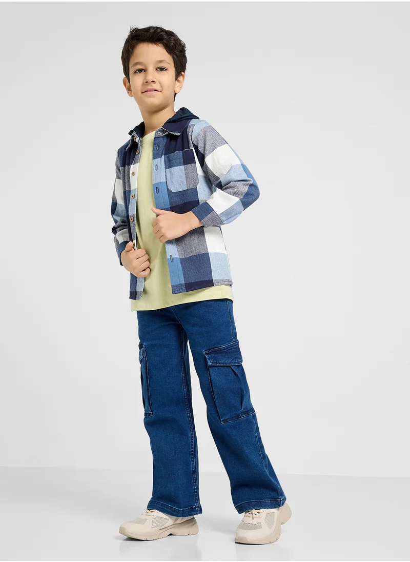 NAME IT Kids Button Detail Hooded Shirt