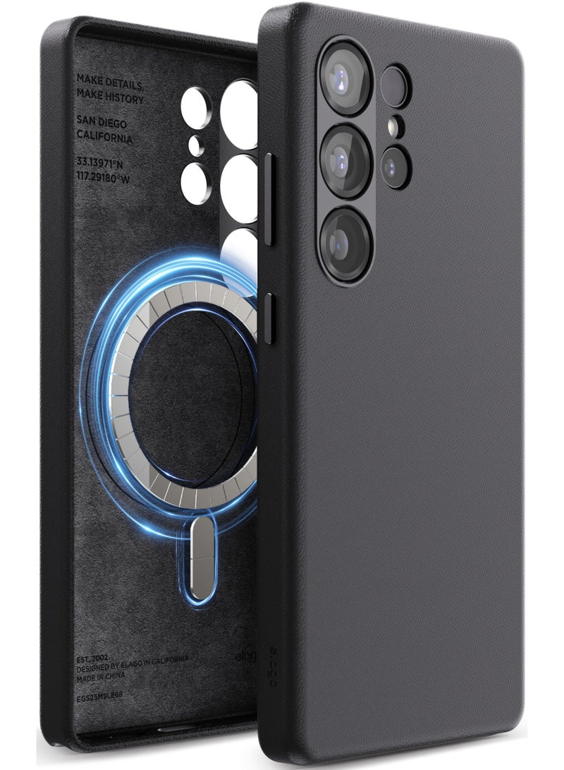Elago Magnetic Leather Case for Samsung Galaxy S25 Ultra Compatible with MagSafe, Vegan Leather, Shockproof, Water-Resistant - Black - Image 1