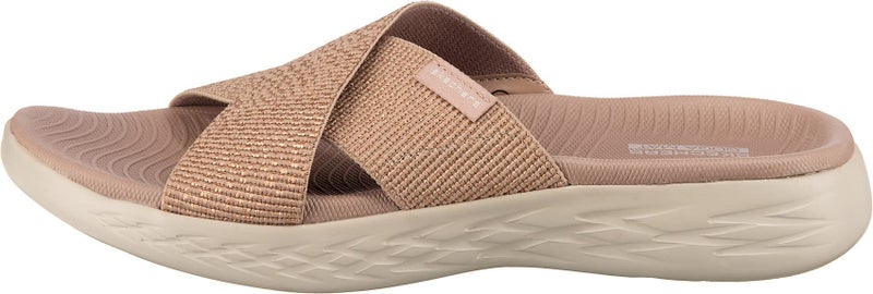 Skechers Women's On-the-GO 600 - Glistening Metallic Mesh Slide Sandals, Rosegold, 8 - Image 3