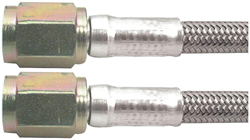 Allstar Performance Brake Hose 6 in Long 3 AN Hose 3 AN Straight Female to 3 AN Straight Female Braided Stainless PTFE Lined Each
