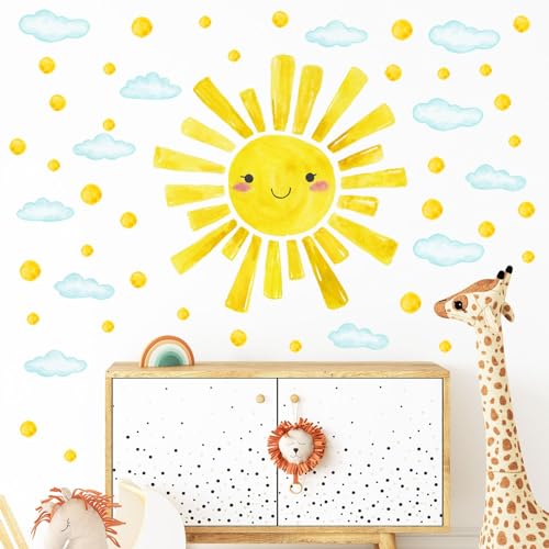 Eutecado Watercolor Large Sun Wall Decals Cloud Polka Dots Wall Stickers for Kids Room, 12 Sheets Lovely Smile Sun Wall Decor Stickers Peel and Stick Wall Decorations Stickers for Bedroom Nursery - Image 5