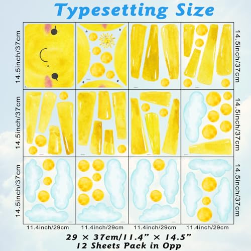 Eutecado Watercolor Large Sun Wall Decals Cloud Polka Dots Wall Stickers for Kids Room, 12 Sheets Lovely Smile Sun Wall Decor Stickers Peel and Stick Wall Decorations Stickers for Bedroom Nursery - Image 4