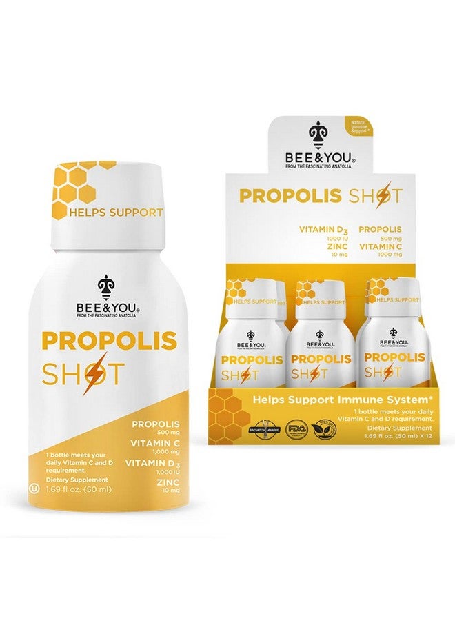 BEE & YOU BEE and You Immune Support 100% Natural Propolis Shot Supplement, Antioxidants, Vitamin C, VIT D3, Zinc, Orange Juice, Raw Honey, 1.69 fl. oz x 12 Bottles - Image 1