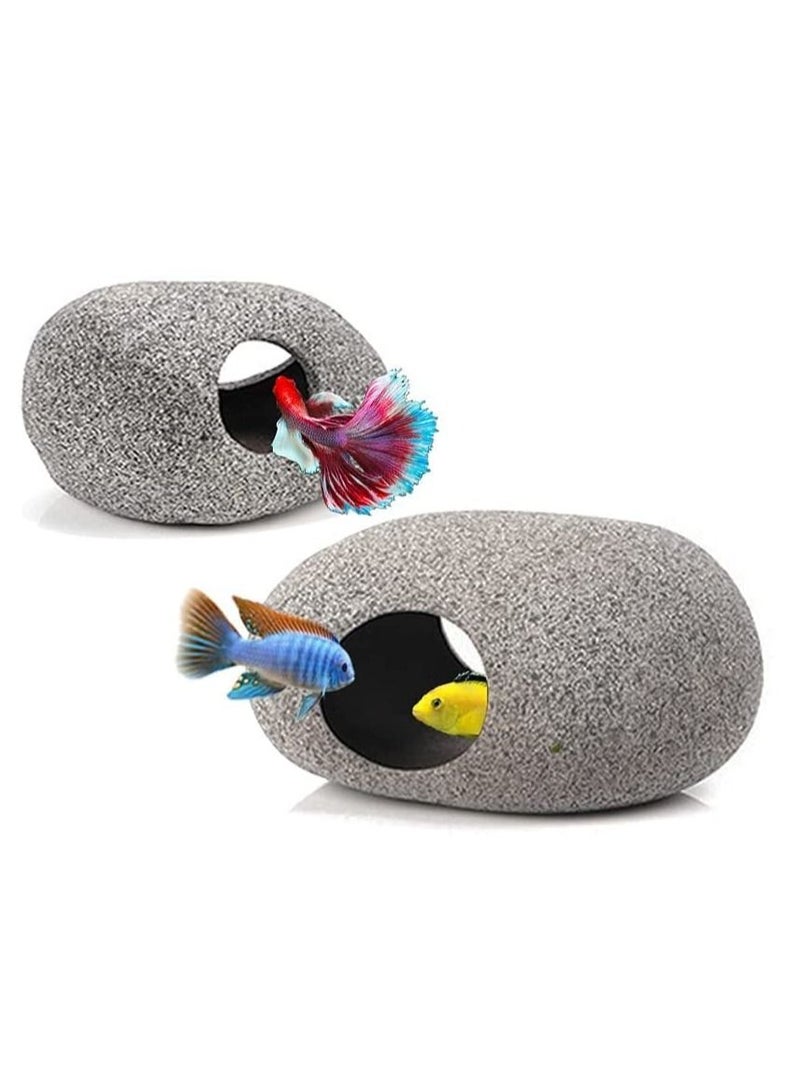 SYOSI Stackable Aquarium Decoration Rock Caves, Betta Fish Hideout House, Fish Tank Accessories Cave, Hideaway for Shrimp Cichlid Cave Hiding Breeding Spawning 2 PCS  - Image 1