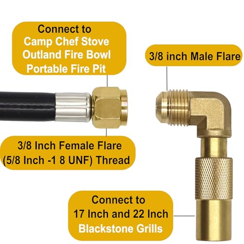 Monkemon 12FT Propane Quick Connect Hose RV to Grill, Low Pressure Propane Elbow Adapter with Extension Hose for Blackstone 17" and 22" Griddle, For Camp Chef Stove Portable Fire Pit - Image 4
