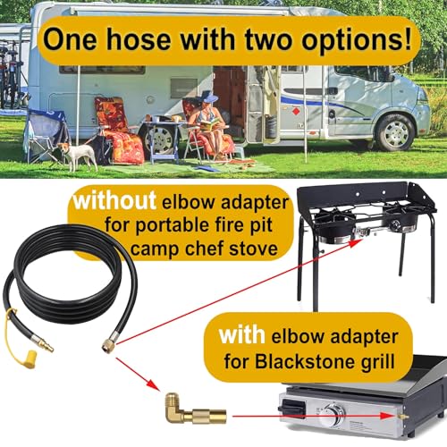 Monkemon 12FT Propane Quick Connect Hose RV to Grill, Low Pressure Propane Elbow Adapter with Extension Hose for Blackstone 17" and 22" Griddle, For Camp Chef Stove Portable Fire Pit - Image 3