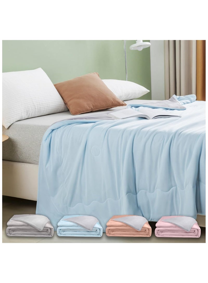 NANAO Cool Summer Blanket, Ice Silk Cooling Quilt for Hot Nights, Lightweight & Breathable, Blue - Image 1