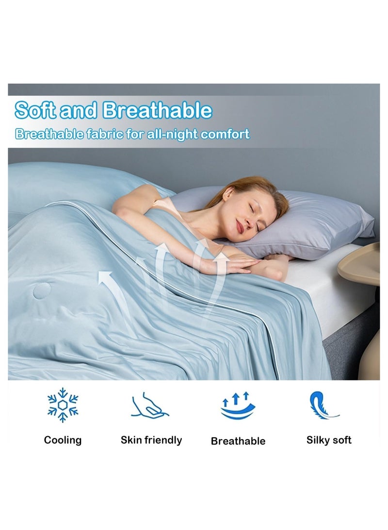 NANAO Cool Summer Blanket, Ice Silk Cooling Quilt for Hot Nights, Lightweight & Breathable, Blue - Image 3