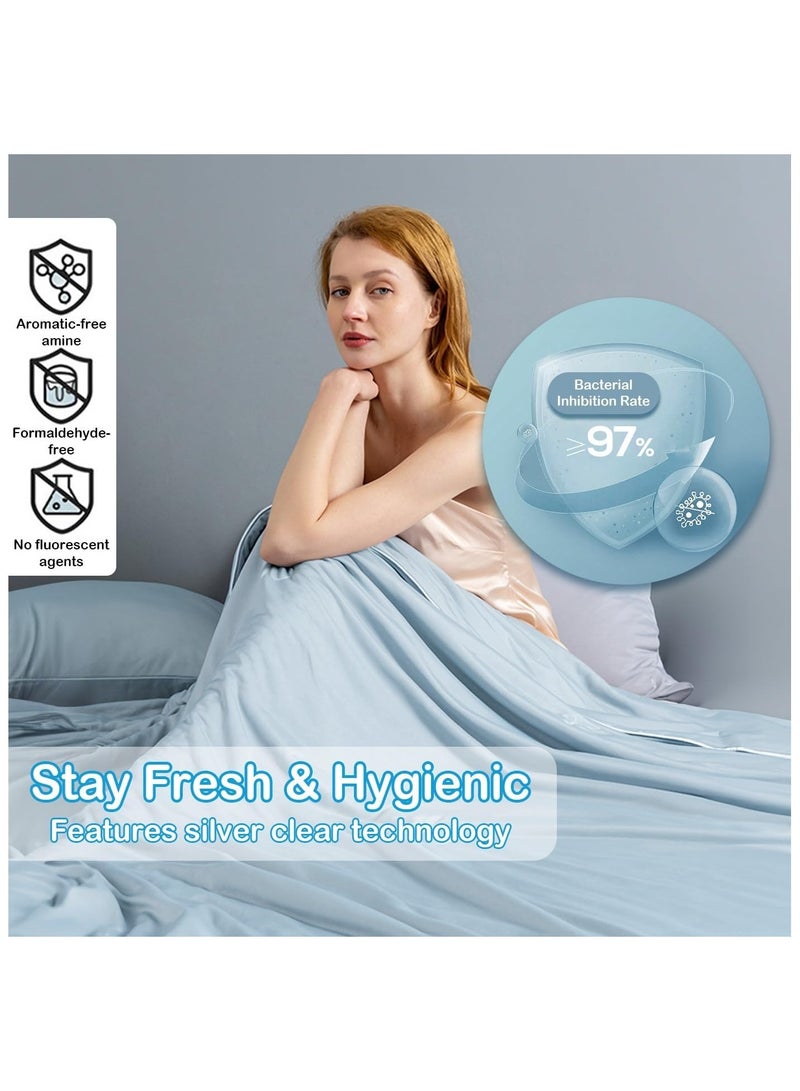NANAO Cool Summer Blanket, Ice Silk Cooling Quilt for Hot Nights, Lightweight & Breathable, Blue - Image 4