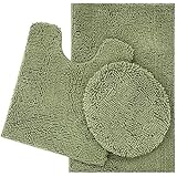 ITSOFT 3pc Non-Slip Shaggy Chenille Bathroom Mat Set, Includes U-Shaped Contour Toilet Mat, Bath Mat and Toilet Lid - Image 1