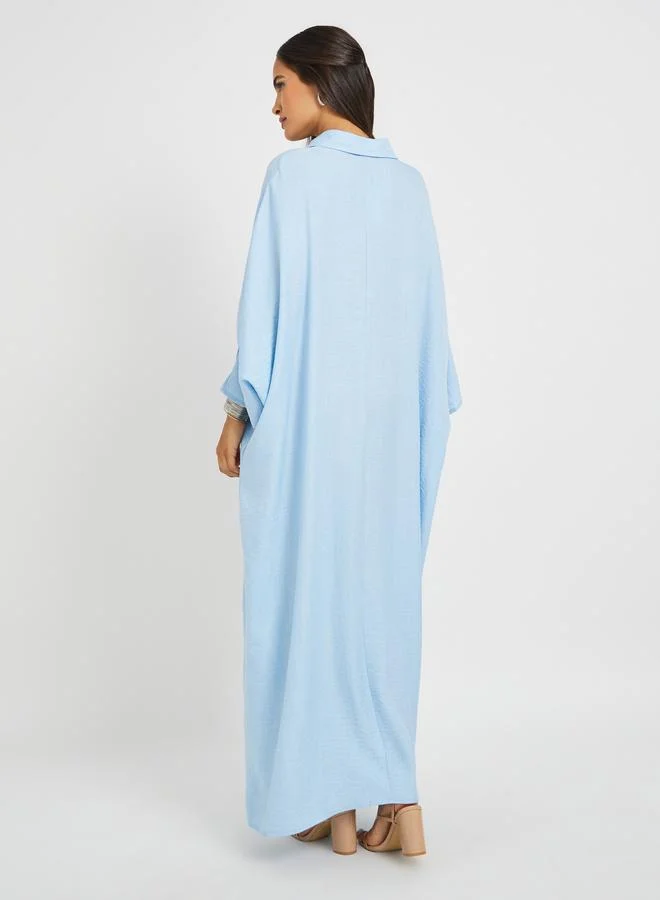 Styli Styli Plain Collared Half-Button Front Kaftan