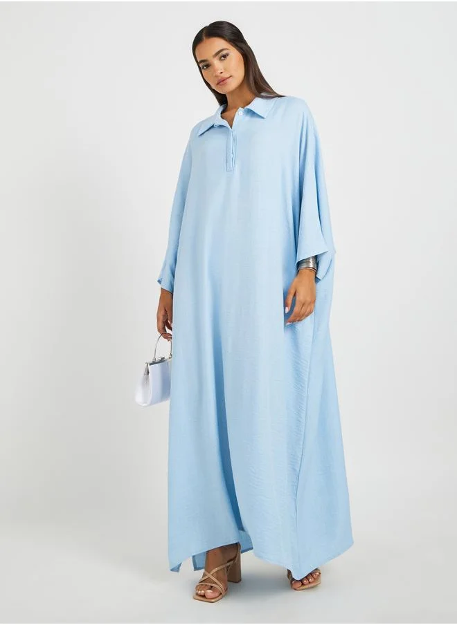 ستايلي Styli Plain Collared Half-Button Front Kaftan