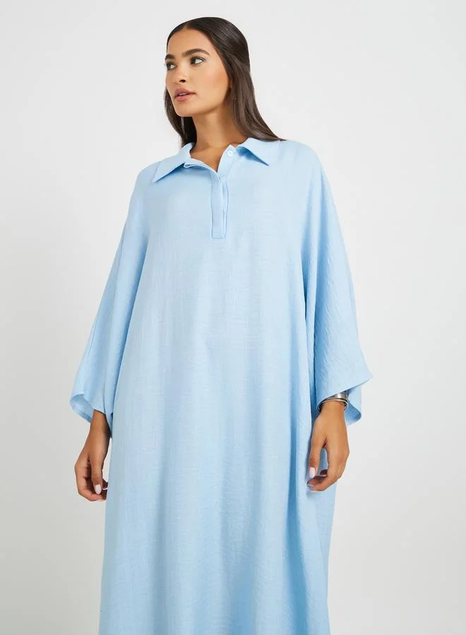 Styli Styli Plain Collared Half-Button Front Kaftan