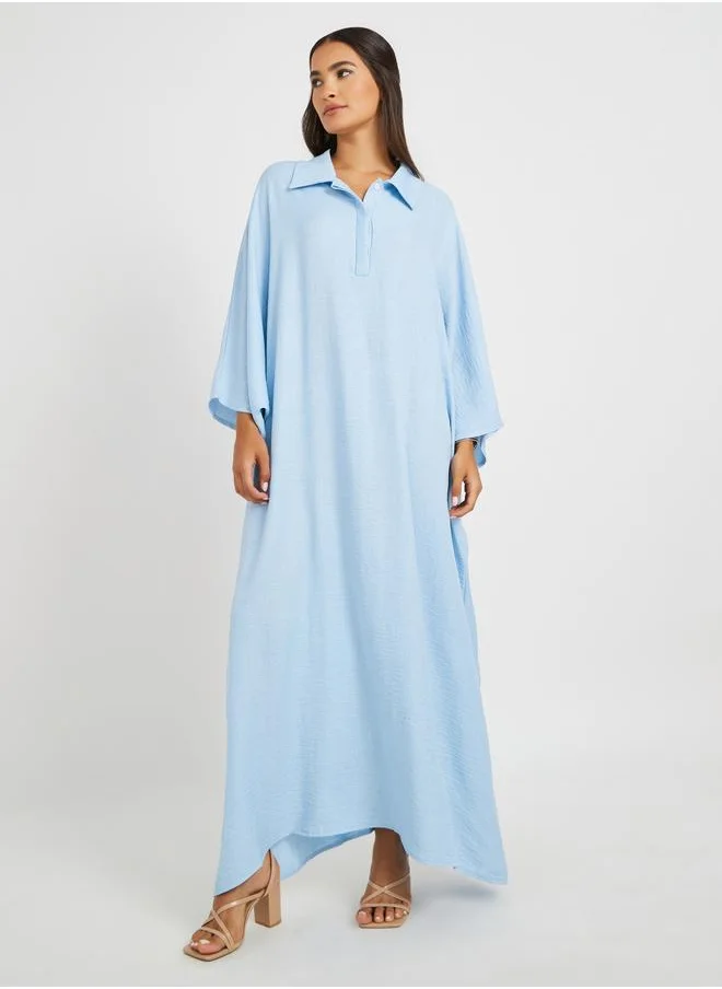 ستايلي Styli Plain Collared Half-Button Front Kaftan