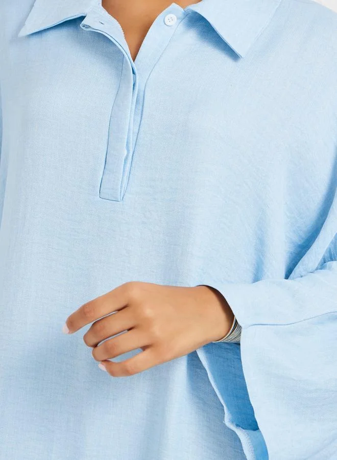 Styli Styli Plain Collared Half-Button Front Kaftan