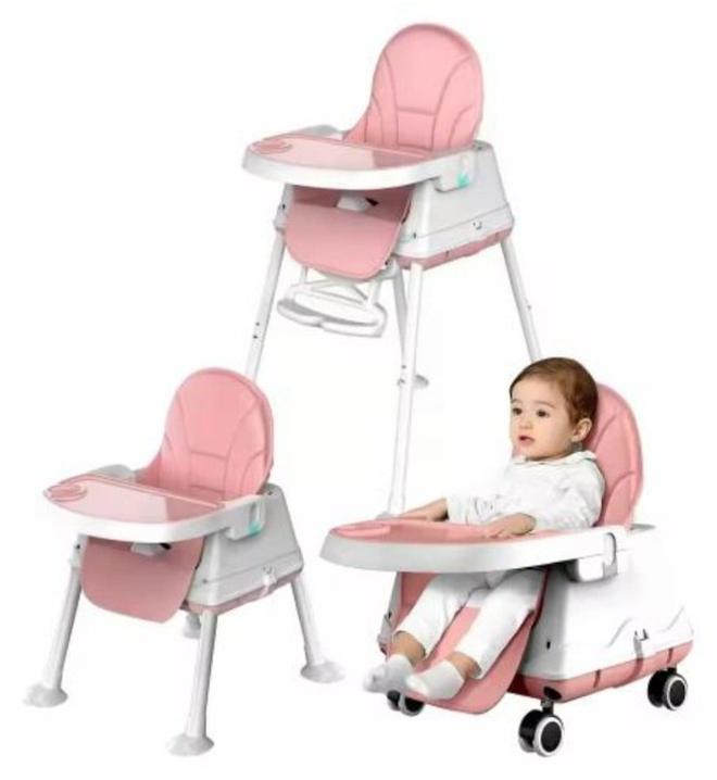 كرسي مرتفع للأطفال،4 في 1 كرسي طعام للأطفال،مقعد معزز لإطعام الأطفال الصغار مع أقدام غير قابلة للانزلاق وأرجل قابلة للتعديل وصينية وعجلات وحزام أمان ووسادة كود (FKT2-2) من Fantastic-Kids-Toys بينك