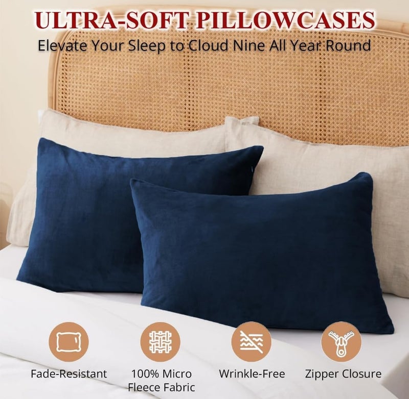 S&S Sands® Premium Ultra Soft Woollen Pillow Cover Set of 2 for Winter with Zipper Closure, Cozy Pillow Case Perfect for Warmth, Flannel Warm Pillowcases, King size-18X28 Inches (Navy Blue) - Image 3