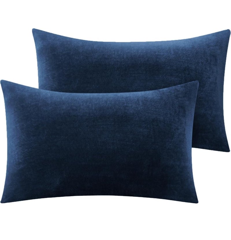 S&S Sands® Premium Ultra Soft Woollen Pillow Cover Set of 2 for Winter with Zipper Closure, Cozy Pillow Case Perfect for Warmth, Flannel Warm Pillowcases, King size-18X28 Inches (Navy Blue) - Image 2