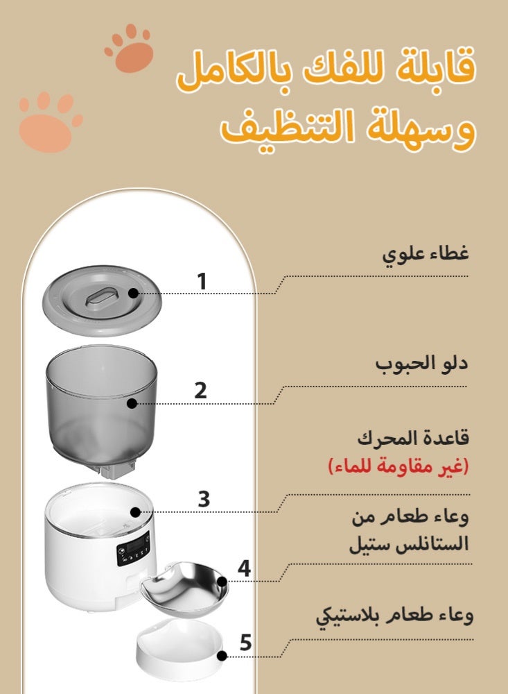 LAPET Automatic Pet Feeder for Cats 4L Large Capacity Stainless Steel Smart Feeder with Timer Setting and Anti-Jam Design, Ideal for Daily Use & Travel (Small & Medium Pets) - Image 3