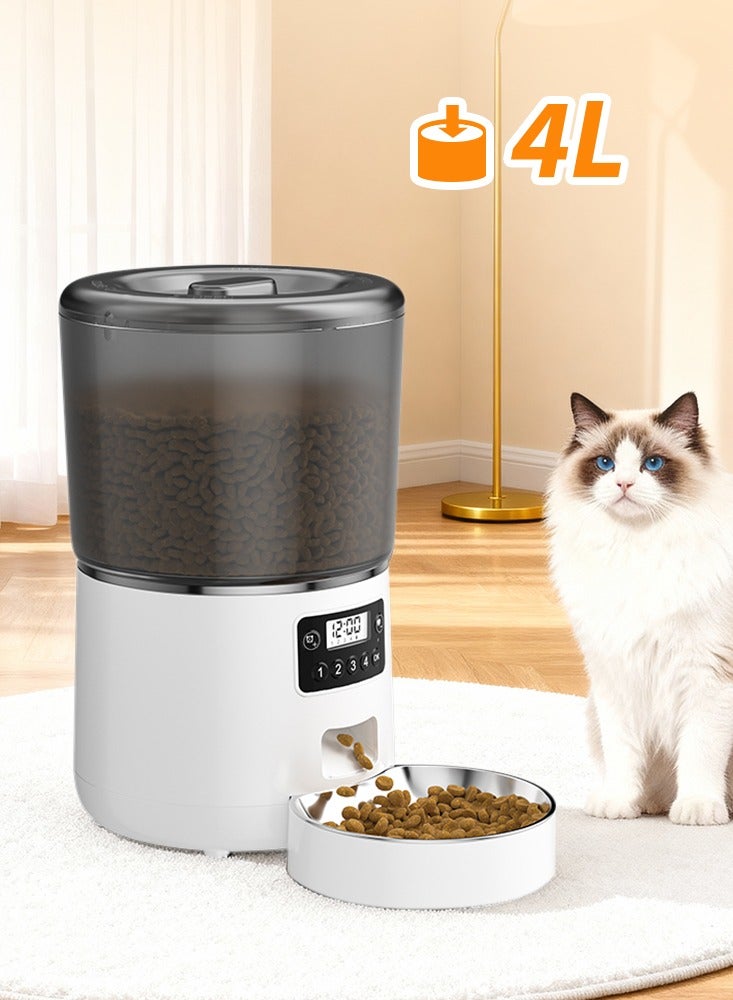 Automatic Pet Feeder for Cats 4L Large Capacity Stainless Steel Smart Feeder with Timer Setting and Anti-Jam Design, Ideal for Daily Use & Travel (Small & Medium Pets)