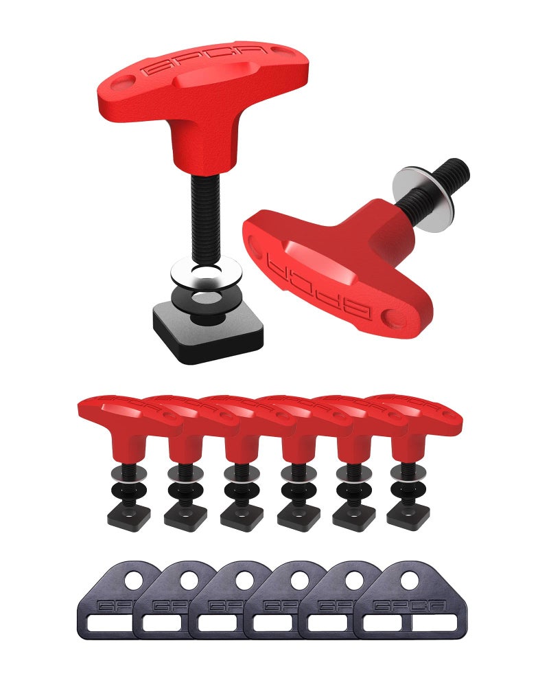 GP Anchor Thumbscrew  DPlate Set 6 Tie Down Anchor Bolts wScrew Nuts  6 DPlates for Fast Jeep Top Removal Lift Truck Tie Downs Jeep Wrangler Accessories for 4xe JK JL  YJ M8125 Screw Red