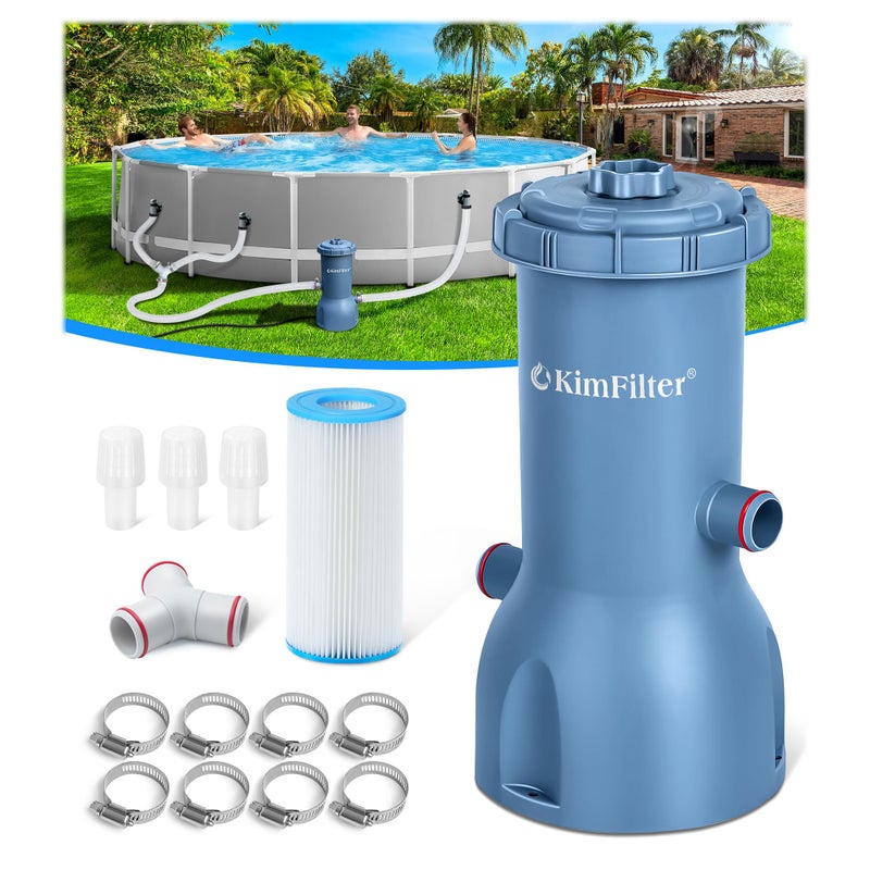KimFilter Pro Series 1000 GPH Above Ground Pool Filter Pump, Powerful Pool Cartridge Filter Pump, Water Circulation and Filtration System -Improved Water Clean & Clarity, Pools Pumps Above Ground-Gray - Image 1