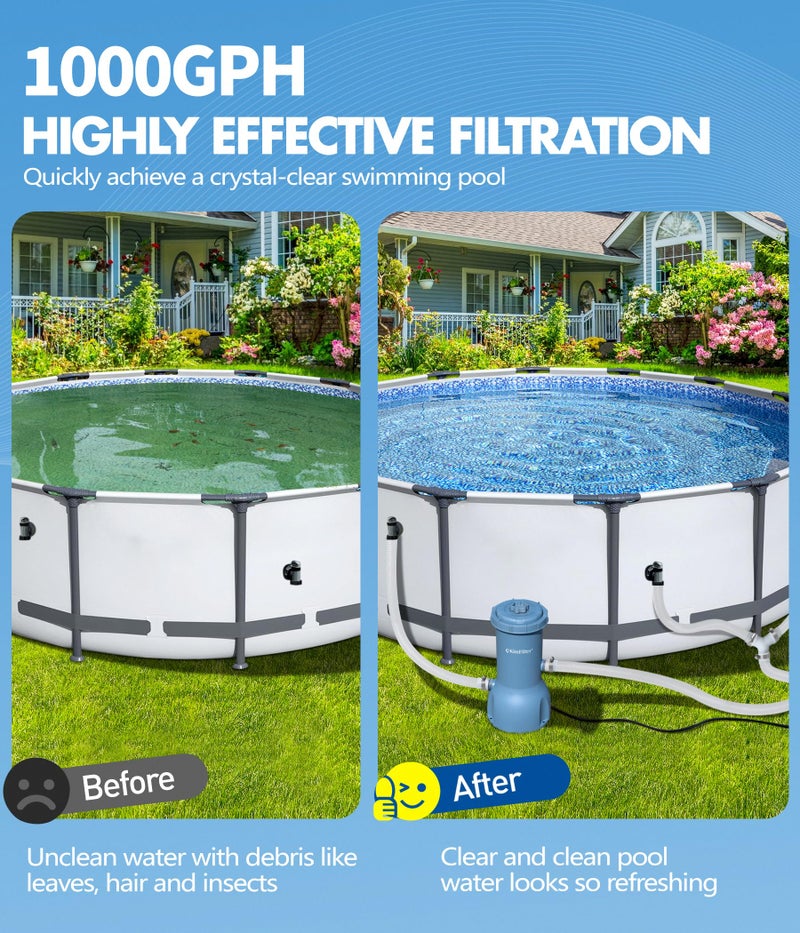 KimFilter Pro Series 1000 GPH Above Ground Pool Filter Pump, Powerful Pool Cartridge Filter Pump, Water Circulation and Filtration System -Improved Water Clean & Clarity, Pools Pumps Above Ground-Gray - Image 3