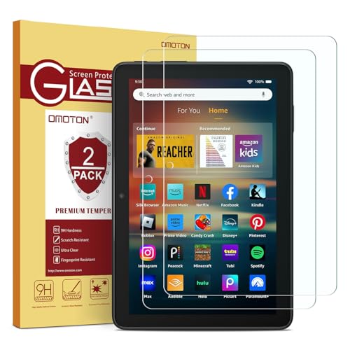 OMOTON Screen Protector for New Amazon Kindle Fire HD 8/8 Plus/Kids/Kids Pro Tablet(2024/2022/2020, 12th/10th Generation, 8 inch), Tempered Glass/9H Hardness/Case Friendly, 2 Pack - Image 1