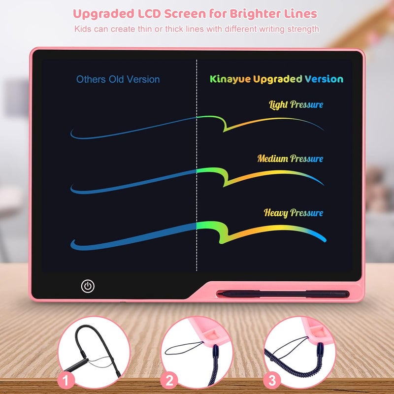 لوحة كتابة LCD، شاشة ملونة بحجم 16 بوصة، لوحة رسم قابلة لإعادة الشحن، ألعاب تعليمية للأطفال من سن 3 إلى 6 سنوات (أولاد وبنات)، لوحة رسم محمولة قابلة لإعادة الاستخدام، هدايا عيد الميلاد للأطفال (وردي) - Image 4