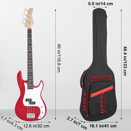 Muscab Bass Guitar Bag 7mm Padding Electric Bass Case, Gig Bag Backpack with Neck Strap and Pockets, Black - Image 3