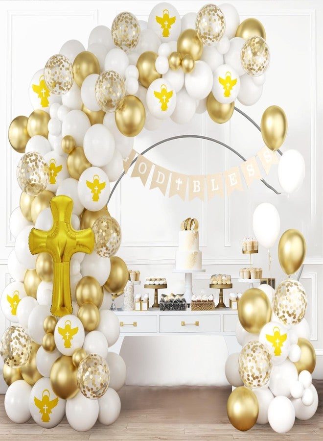 Sllyfo First Communion Decorations Balloon Garland Arch Kit, Baptism Decoration, First Holy Communion Decorations with God Bless Banner, Primera Communion Decor Balloons, First Communion for Boy Girl - Image 2
