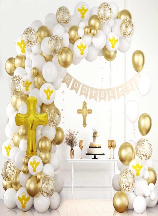 Sllyfo First Communion Decorations Balloon Garland Arch Kit, Baptism Decoration, First Holy Communion Decorations with God Bless Banner, Primera Communion Decor Balloons, First Communion for Boy Girl - Image 3