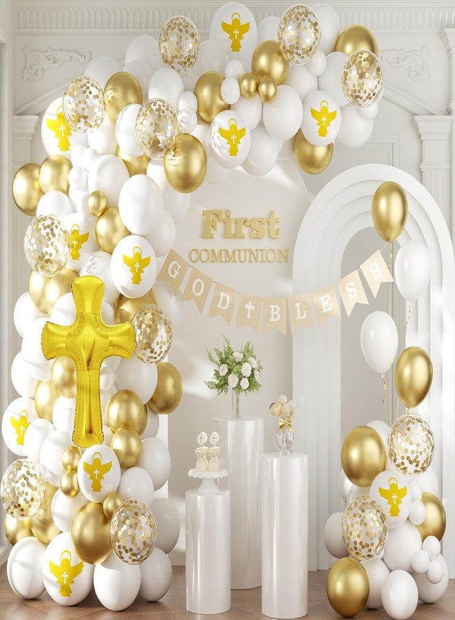 Sllyfo First Communion Decorations Balloon Garland Arch Kit, Baptism Decoration, First Holy Communion Decorations with God Bless Banner, Primera Communion Decor Balloons, First Communion for Boy Girl - Image 1