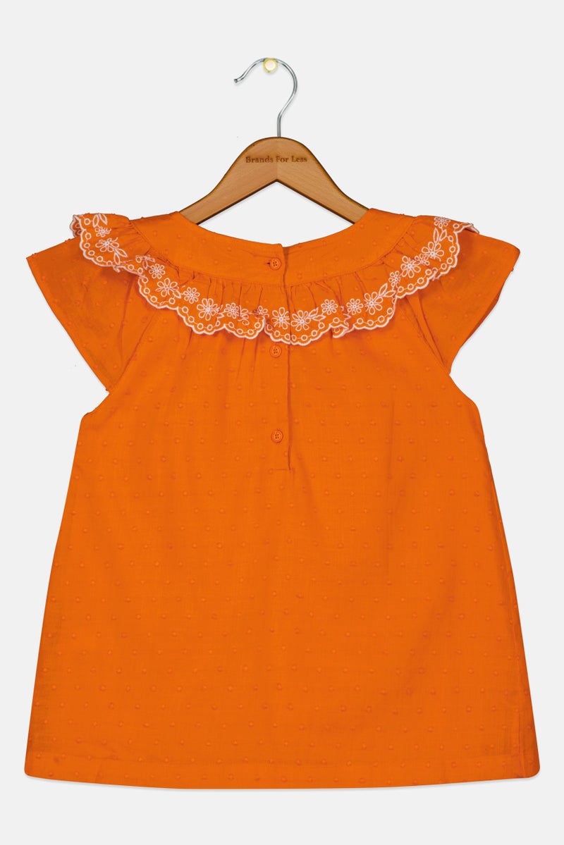Hamleys Kids Girl Embroidered Short Sleeve Top, Orange - Image 2