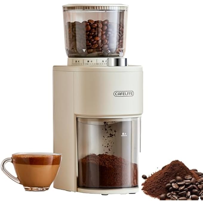 كافلف مطحنة القهوة المخروطية Mk302 38 إعدادات دقيقة للطحن أوتوماتيكية كهربائية من الفولاذ المقاوم للصدأ للمنزل. تشغيل OneTouch مع مؤقت 60S - Image 1