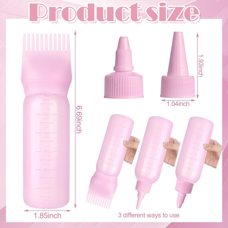 FXSPLCZ 2 Pack Root Comb Applicator Bottle Hair Oil Applicator Hair Color Bottle with 4 Caps for Women Scalp Hair Dye Tools, Pink - Image 2