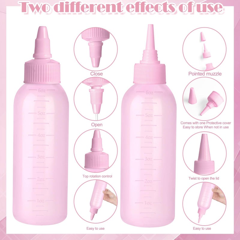 FXSPLCZ 2 Pack Root Comb Applicator Bottle Hair Oil Applicator Hair Color Bottle with 4 Caps for Women Scalp Hair Dye Tools, Pink - Image 4