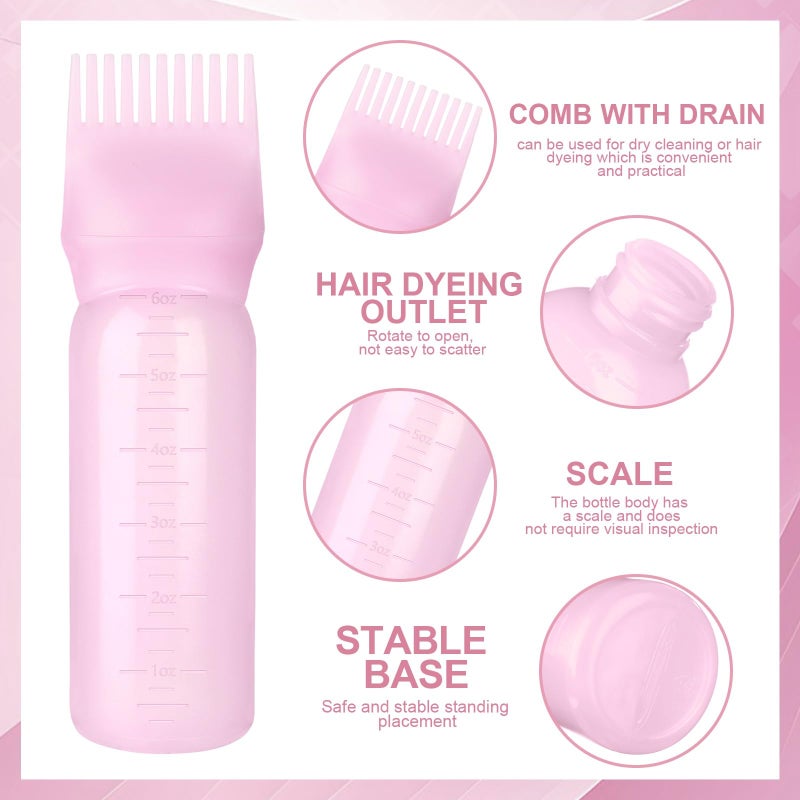 FXSPLCZ 2 Pack Root Comb Applicator Bottle Hair Oil Applicator Hair Color Bottle with 4 Caps for Women Scalp Hair Dye Tools, Pink - Image 3