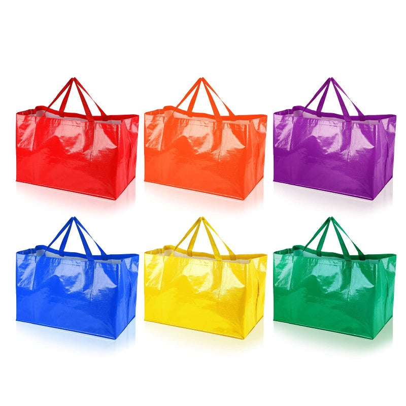 Shappy Shappy 6 Pieces Extra Large Reusable Shopping Grocery Bags with Handles Colorful Woven Plastic Waterproof Tote BagsBright Color217 x 142 x 138 Inch 