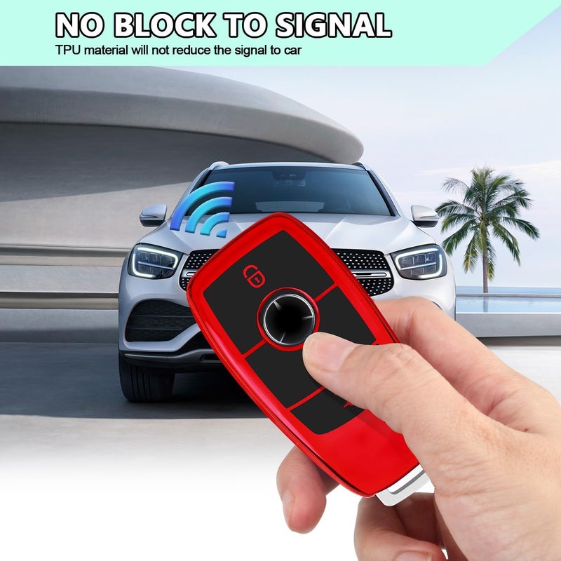 FT FUNTOR Mercedes Key Cover with Detachable Keychain - A-Red - Image 3