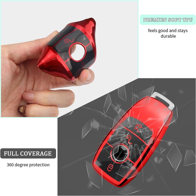 FT FUNTOR Mercedes Key Cover with Detachable Keychain - A-Red - Image 4