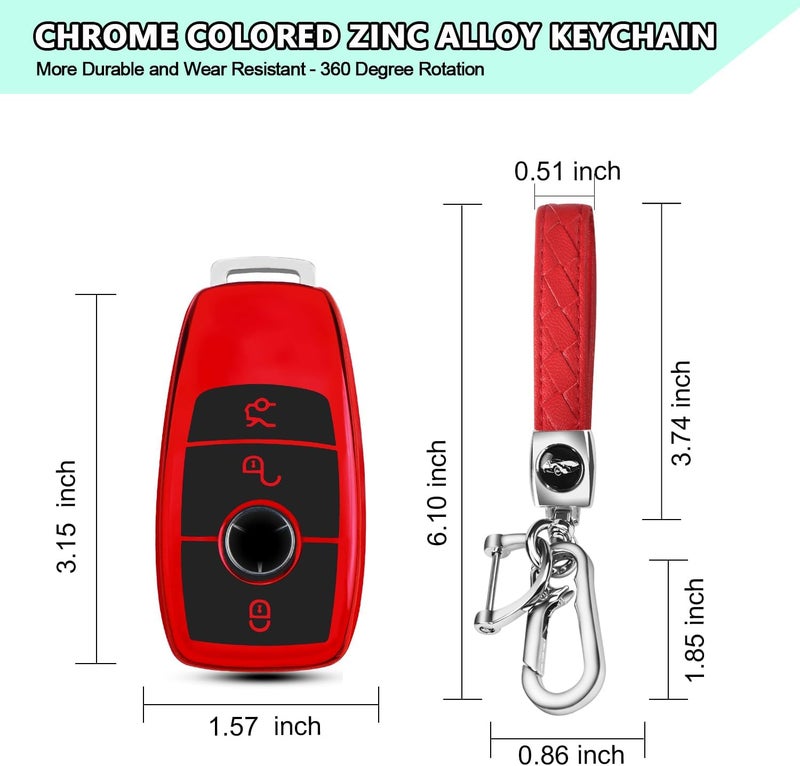 FT FUNTOR Mercedes Key Cover with Detachable Keychain - A-Red - Image 5