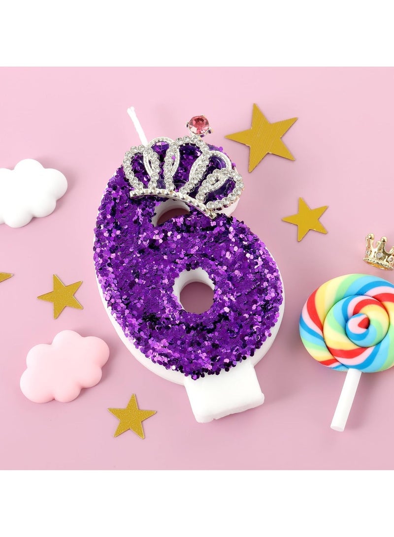 LAMAY Birthday Number Candles,Purple Crown Birthday Candles for Cake,Glitter Number 6 Candle Cake Topper with Sequins for Anniversary Celebrations Supplies (Number 6) - Image 3