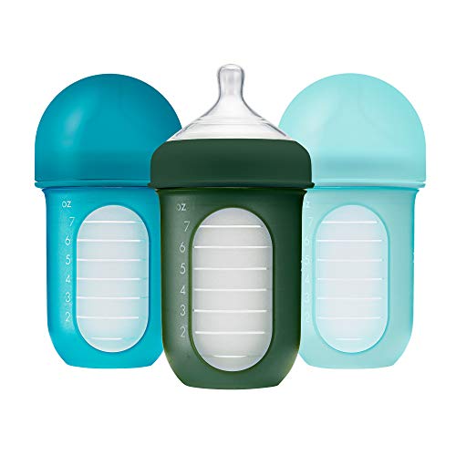 BOON Boon Nursh Reusable Silicone Pouch Baby Bottles Medium Flow Nipple Silicone Baby Bottle Pouch and Nipple Baby Feeding Essentials Blue 36 Months 3 Count 8 Ounce 