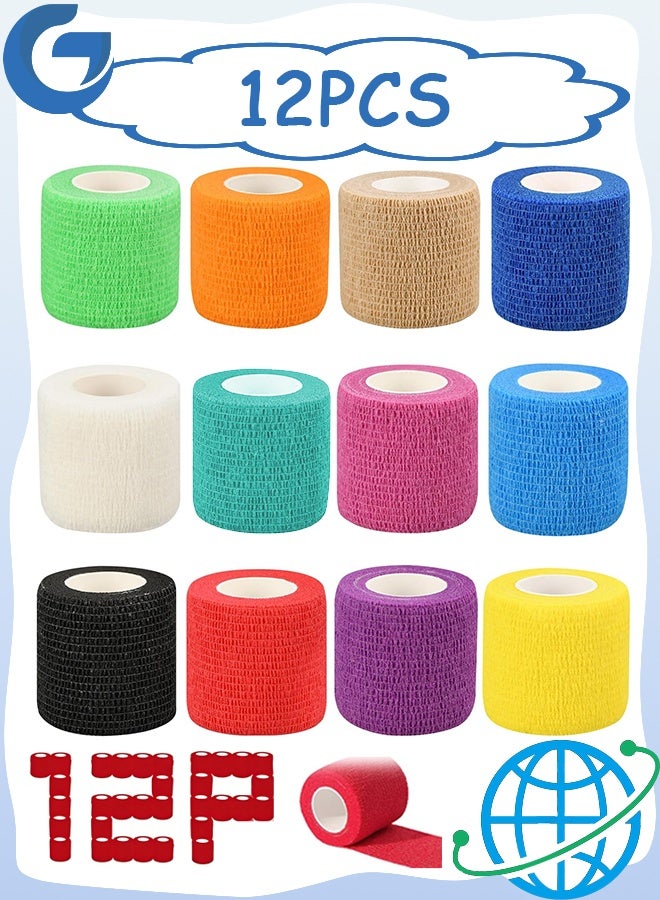 12 Pcs Self Adhesive Bandage Breathable Cohesive Bandage Wrap Rolls Elastic Self-Adherent Tape for Stretch Athletic, Sports, Wrist, Ankle - Image 1