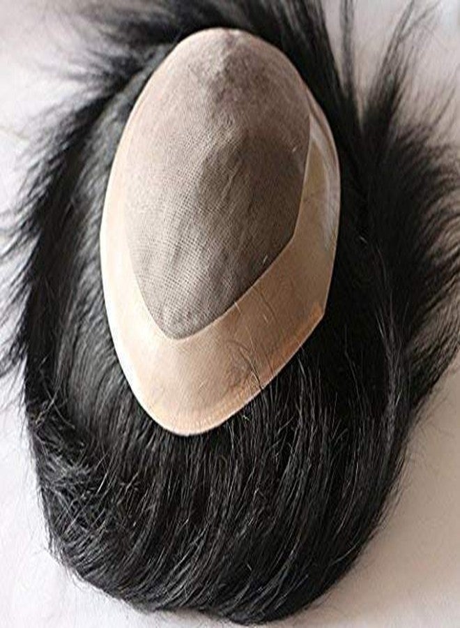 غلان شعر مستعار رجالي من جلان مصنوع من شعر بشري، حل لتساقط الشعر، رقعة شعر/شعر مستعار سهل التركيب للمناطق الصلعاء للأولاد (7 * 5، أسود) - Image 1