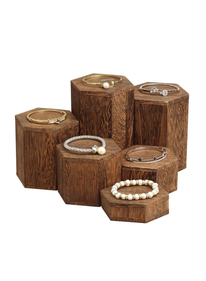 Mooca Wooden 6 Pieces Hexagon Risers For Display Jewelry And Accessories Display Stand Brown - Image 1